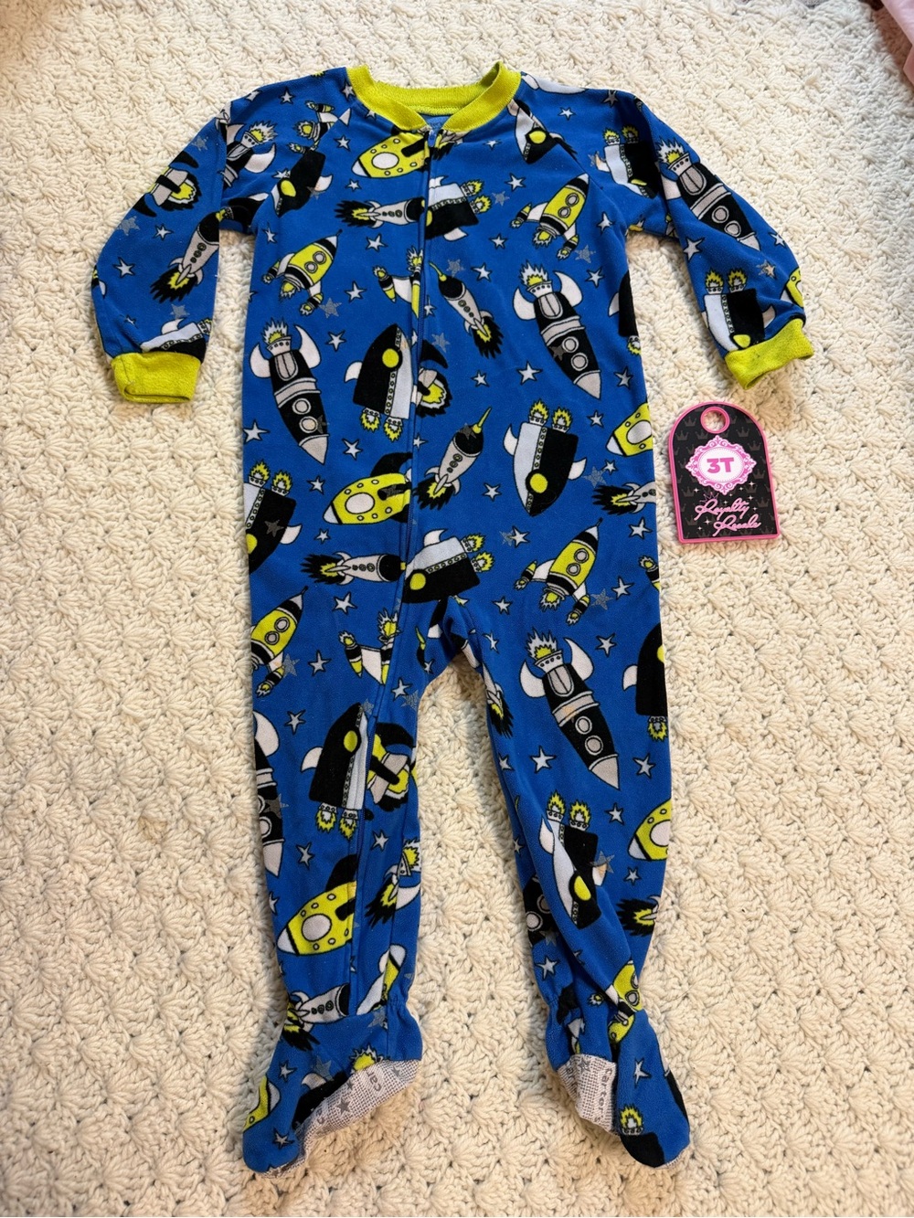 Carter's Blue Rocket Print Footed Pajama with Lime Trim